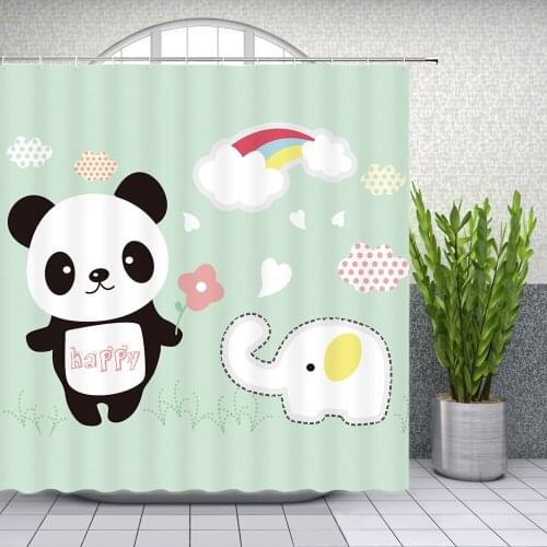 Cartoon Animal Shower Curtains Hand Painted Panda Dog Owl Cute Creative Kids Bathroom Decor Waterproof Polyester Fabric Curtain