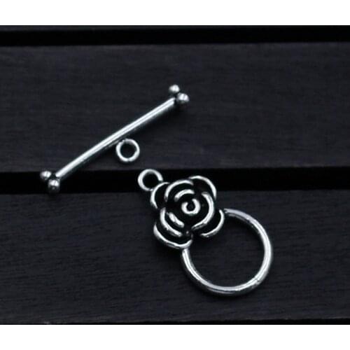 1 set 925 Sterling Silver Craft Flower Toggle Clasp Hooks Fit Necklace Bracelets Making OT Clasps Connector DIY Jewelry Findings