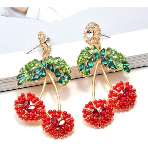 Wholesale Cherry-Shaped Earrings fully studded with crystals Jewelry Accessories Dangle Drop Pendientes Bijoux For Women