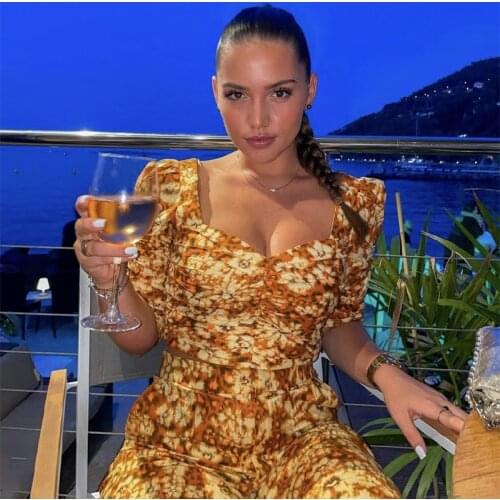 Woman Vintage Orange Slim Print Cropped Sets 2021 Spring Casual Female High Waisted Pants Suit Ladies Floral Matching Set