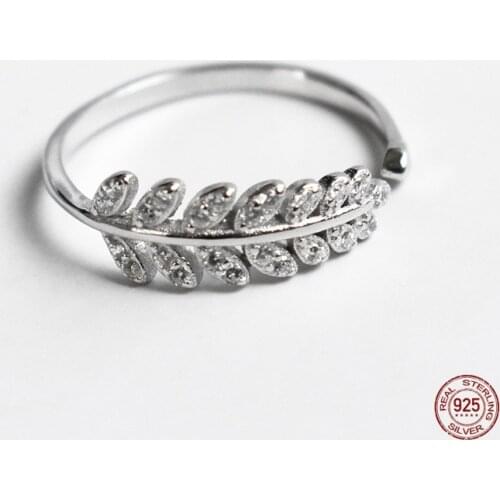 LKO 925 Sterling Silver Fresh Sweet Branch Leaf Temperament Personality Fashion For Women Trendy Adjustable Opening Rings