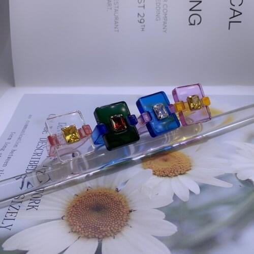 2021 new square geometric ring womens transparent rhinestone ring beautiful jewelry gift wholesale