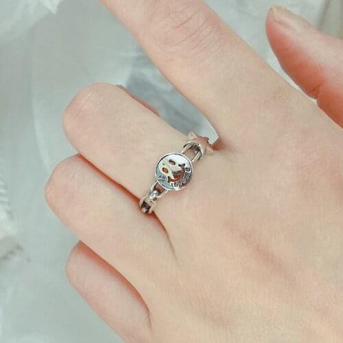 Vintage Smiling Face Finger Rings for Women Punk Hip Hop Opening Adjustable Ring Hollow Star Rings Statement Jewelry Gift