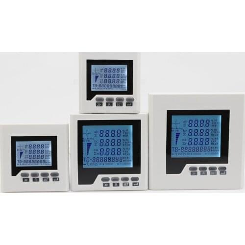 LCD display 3 phase 4 wire A,V,W,kWh,cos, Hz, Var , multifunction electric panel meter with RS485 communication Modbus-RTU