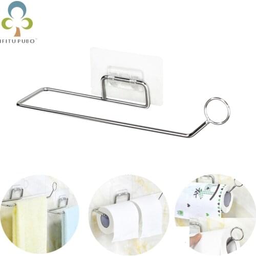 1Pcs Stainless steel paper towel holder bathroom punchfree roll paper holder kitchen paper napkin plastic wrap tissue holder YJN