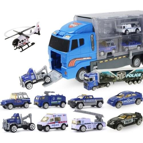 11pcs/set Mini Police Series Sliding Alloy Car Toy Vehicles Model Police & Carrier Truck with Ejection Function Gift for Kids