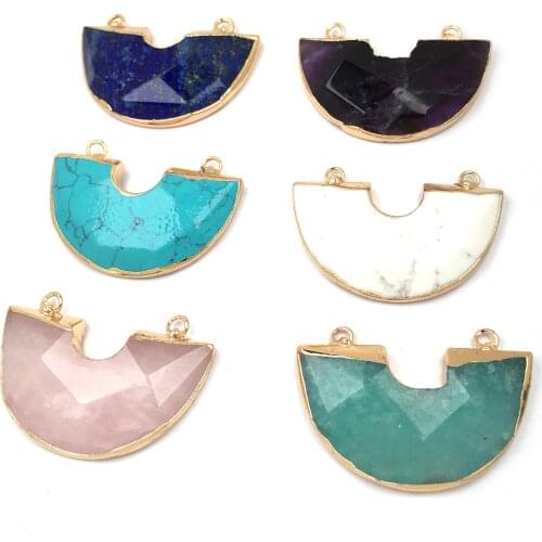 2020 Natural Stone Pendants & Necklace Semicircle Shape Druzy Stone Pendants for Jewelry Making Supplies Charms Jewelry 30x40mm