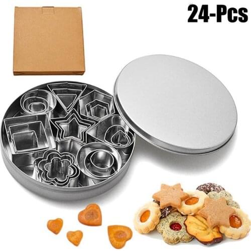 24pcs Stainless Steel DIY Baking Mold Pastry Tool Cutters Cookie Assorted Shape Cake Cookie Mold Fondant Cutting Baking Tools