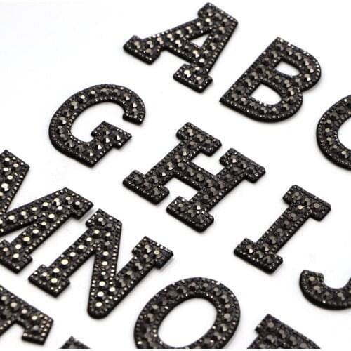 26 Letter English-Alphabet Black Rhinestone Iron On Patch For Cloth Name Diy Sewing Applique For Garment Shoes Bags Home Decor