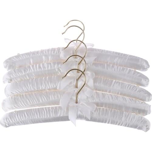 5 X White Satin Padded Clothes Hook Hanger