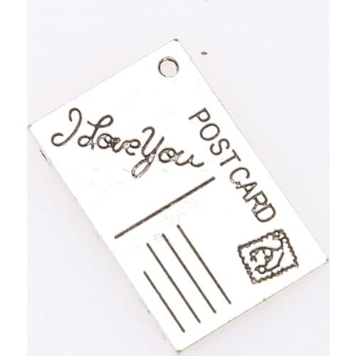 5pcs Charms Postcard I Love You 16x26mm Antique Silver Color Plated Pendants Making DIY Handmade Tibetan Silver Color Jewelry