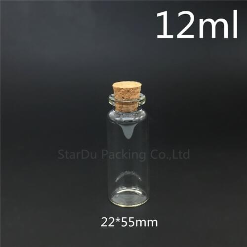 Free shipping 500pcs 12ml Small Cute Mini Cork Stopper Glass Bottles Vials Jars Containers 12cc Small Wishing Bottle with Cork
