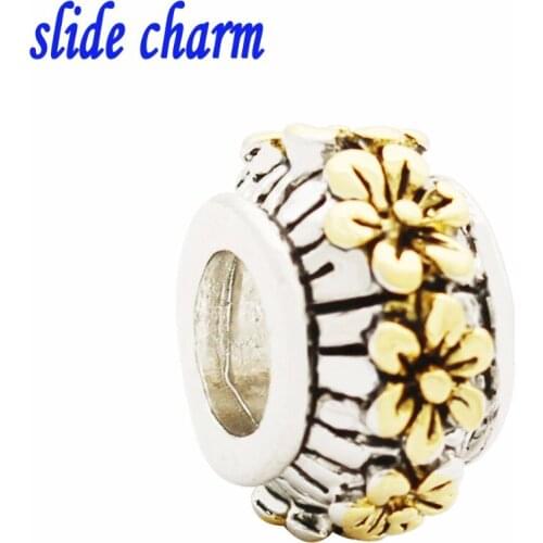 Slide charm Free shipping Plum unique personality fashion gift gilded beads fit Pandora charm bracelet