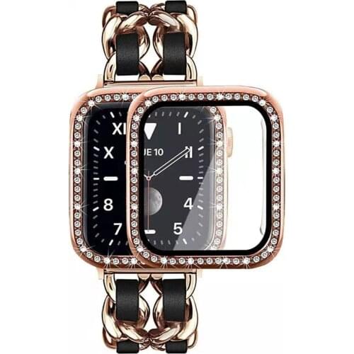 Bling Case Strap For Apple Watch SE Series 6 Band 44mm 40mm iWatch 5 4 Strap Stainless Steel Bracelet