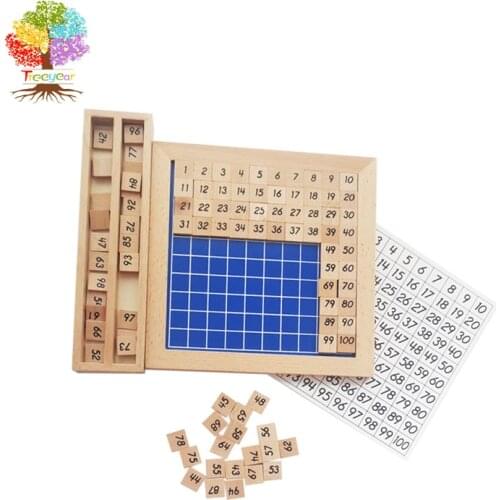 Treeyear Montessori Wooden Toys Counting Blocks Puzzles Math Hundred Board 1-100 Consecutive Numbers Educational Game for Kids