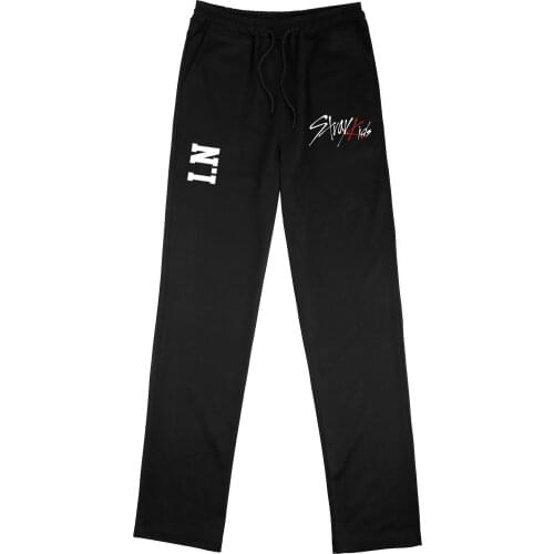 StrayKids Korean Kpop Stray Kids Solid Black Mid Waist Elastic Loose Unisex Casual Sports Jogging Long Sweatpants Trousers 2021