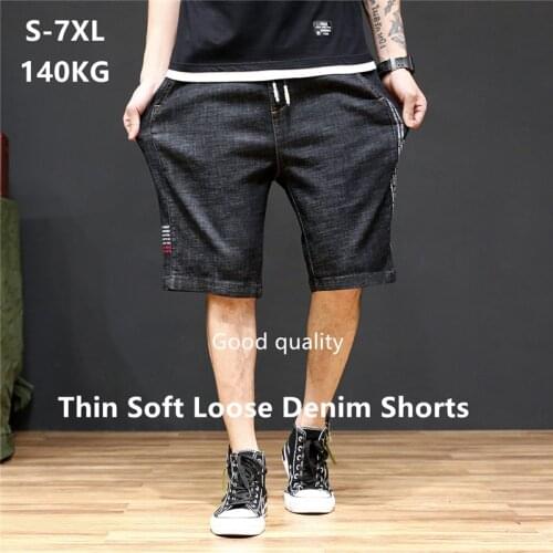 Denim Shorts Mens Soft Loose Black Jeans Short Men Bermuda Masculino Jean Cotton Homme Man Spodenki Meskie Plus Size 5XL 6XL 7XL