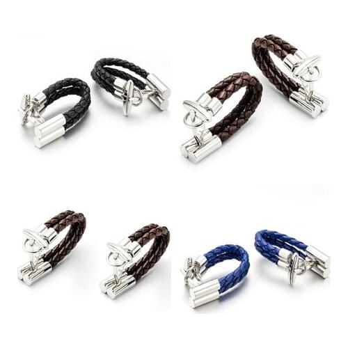 10pairs/lot Classic Leather Chain Cufflinks Vintage Leather Weaving Rope Cuff Links Mens Jewelry Wholesale