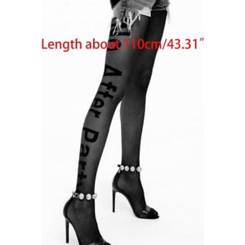 K3NF Womens Punk Sexy Letters Tattoo Tights No After Party Words Pantyhose Sheer Black Elastic Skinny Silky Footed Stockings