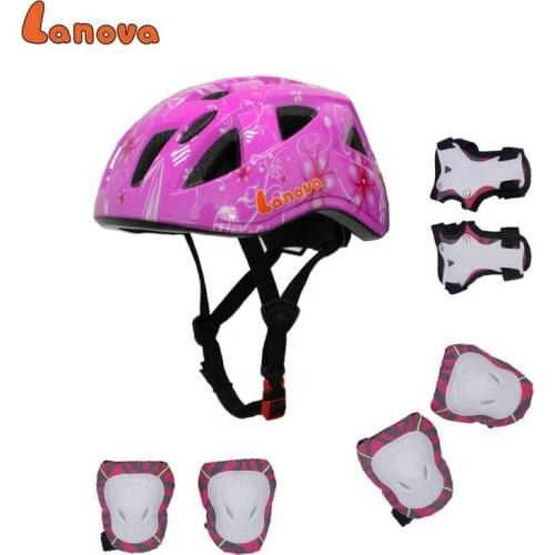 LANOVA 7Pcs/set Integral Cycling Skating Skateboard Helmet Roller Protector Elbow Knee Pads Wrist Sport Children Capacetes