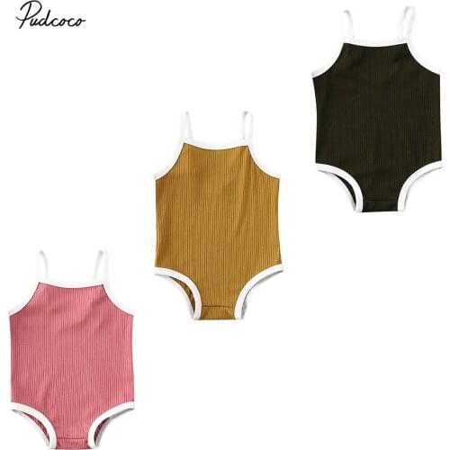 2020 Summer Swimsuit Newborn Children Kid Baby Girl Swimwear Swimsuit One-piece Bikini Beachwear Strap Solid Ribbed Tankini Suit