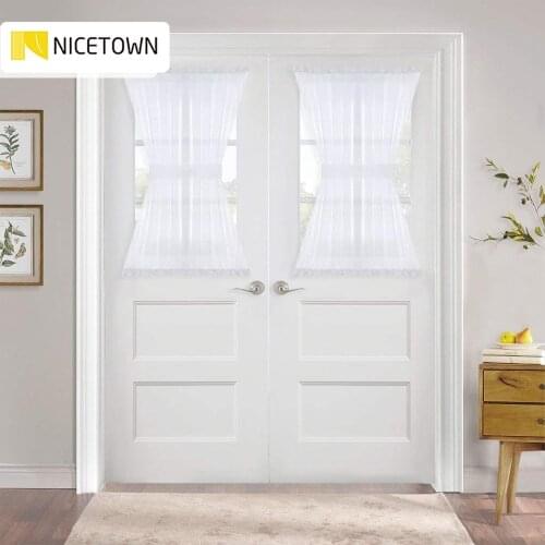 Linen Textured French Glass Door Curtain White Sidelight Sheer Curtain for Front Door with Bonus Tieback by NICETOWN, 1 pair