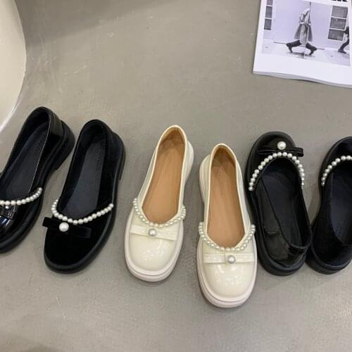 Small Leather Shoes Spring 2021 New Pearl British Style Retro Small Leather Shoes College Style Sweet Thick-soled Womens Shoes
