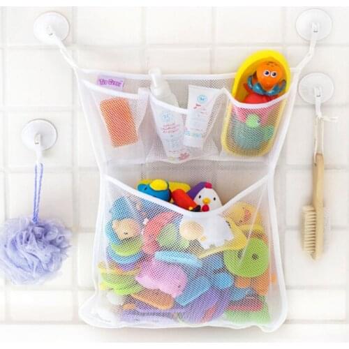 Multifunction Baby Bathroom Mesh Bag Child Bath Toy Bag Net Suction Cup Baskets Kids Bathtub Doll Organizer