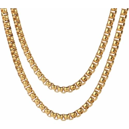 Vintage Long Gold Chain For Men Chain Necklace New Trendy Gold Color Stainless Steel Thick Bohemian Jewelry Colar Male Necklaces