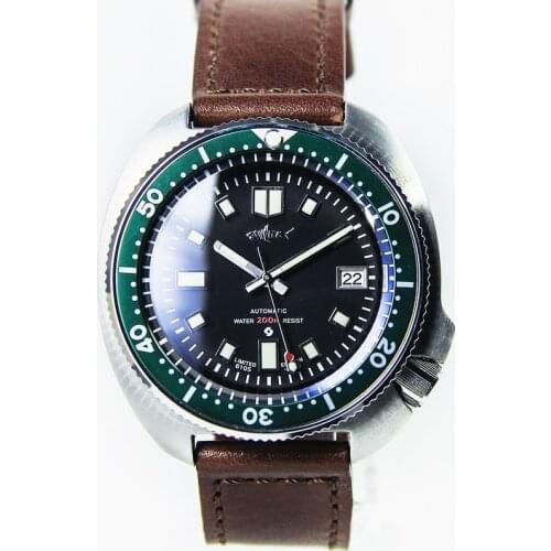 Heimdallr Mens Turtle Diver Watch Black Dial Sapphire Crystal Luminous Marks 200M Water Resistance NH35 Automatic Wristwatch