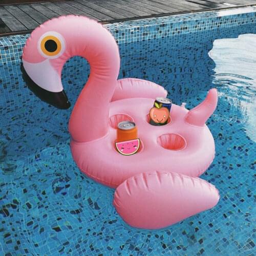 Pink/Rose Gold Inflatable Beverage Holder Flamingo-Shaped Cup Holder with Four Holes Floating Coasters for Swimming Pools