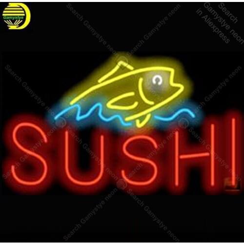 Neon Sign for Sushi with Fish Neon Tube sign handcraft Commercial windows Neon Flashlight sign Decorate Beer pub room Letrero