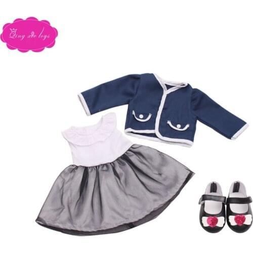 18 inch Girls doll clothes Fashion suits school uniform with shoes American newborn dress Baby toys fit 43 cm baby dolls c97