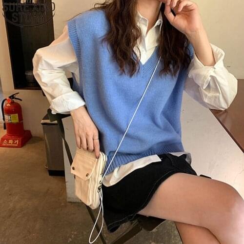 2021 Autumn and Winter Womens Pullovers Womens Knitwear Sweater Korean Style V-neck Solid Casaul Sleeveless Vest Sweaters 10896