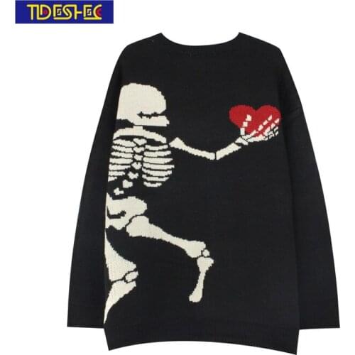 Autumn winter bone pattern knitted sweater men women casual oversize pullover sweater loose warm pullover streetwear sweater