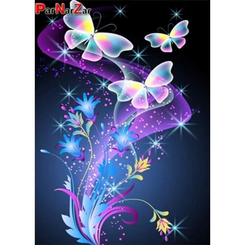 ParNarZar 5D Diy Butterfly And Flower Full Drill Diamond Painting Of Cross Strass Diamond Embroidery for Home Wall Decoration