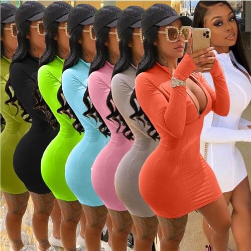 Zoctuo Dress Sexy Plus Size Bodycon Fall Mini Dress Long Sleeve Women Fashion Oversized Vestidos Night Party Club Dresses