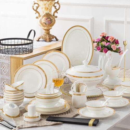 Party Dinning Table Plate Sets Food 36 Piece Breakfast Dish Sets Bowl Plate Dinner Aparelho De Jantar Ceramic Plates DL60PZ