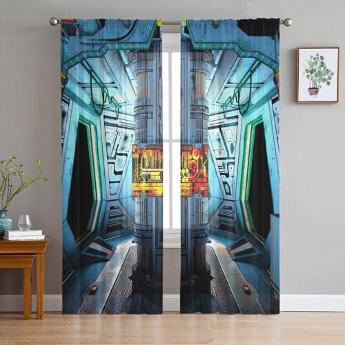 Space Capsule Tulle Sheer Window Curtains for Living Room Kitchen Children Bedroom Voile Hanging Curtain