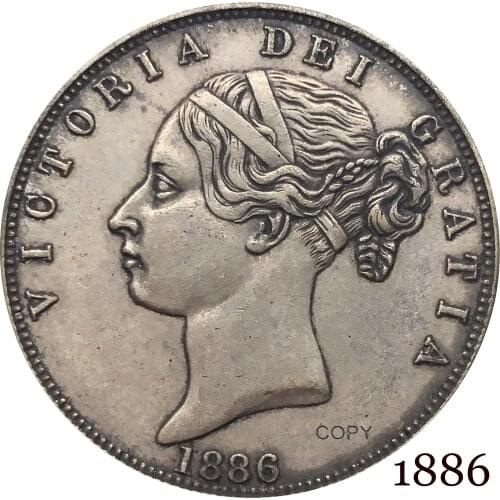 Untied Kingdom 1886 ½ Half Crown Copy Coin Great Britain Victoria Cupronickel Silver Plated Young H