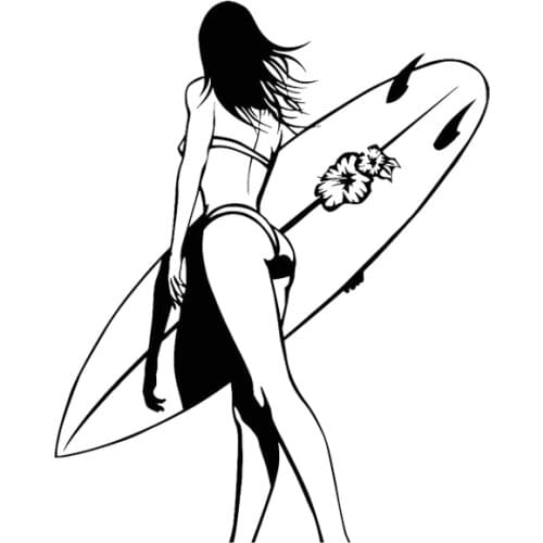 Hottest Station Surfing Girl with Surf Beach Style Car Sticker Waterproof Motorcycle Window Decorations PVC 14.5cm X 11.6cm