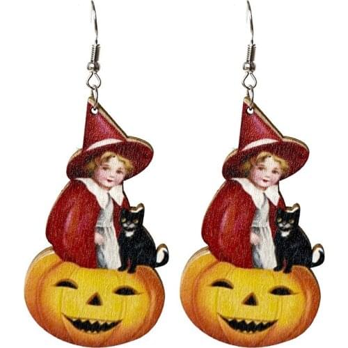 2021 Halloween Horror Ghost Wooden Earring Jewelry Party Retro Hot Sale Trendy Display High Quality Women Earrings for Festival
