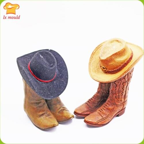 New Retro Cowboy Style Hat & Boots Candle Silicone Molds Chocolate Candy Cake Decoration Silicone Mould