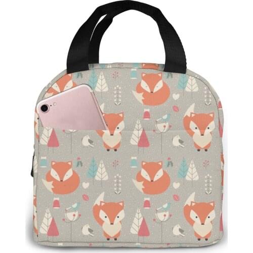 Fox Pattern (2) Lunch Food Box Bag Fashion Insulated Thermal Food Picnic Lunch Bag for Women kids Men Cooler Tote Bag