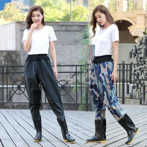 Outdoor half length breathable elastic waist wading pants boot waterproof rubber men women fishing boots shoes jumpsuit trousers