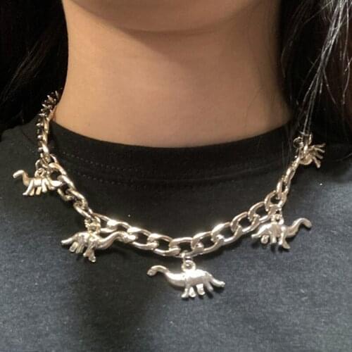 Vintage Punk Dinosaur Necklace Gothic Metal Dinosaur Shape Pendant Necklace Womens Fashion JewelryHip Hop Accessories