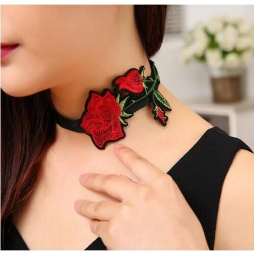 Na092 National style Vintage New embroidery floral rose flower Chokers necklace Female charm jewelry