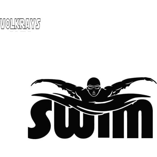 Volkrays Creative Car Sticker Swim Player Athletic Sport Accessories Reflective Waterproof Vinyl Decal Black/Silver,7cm*15cm