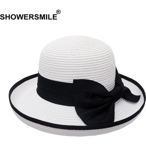 BUTTERMERE British Style Summer Straw Hat Womens Sun Hat Bowknot White Black Pink Navy Beige Elegant Ladies Fedora
