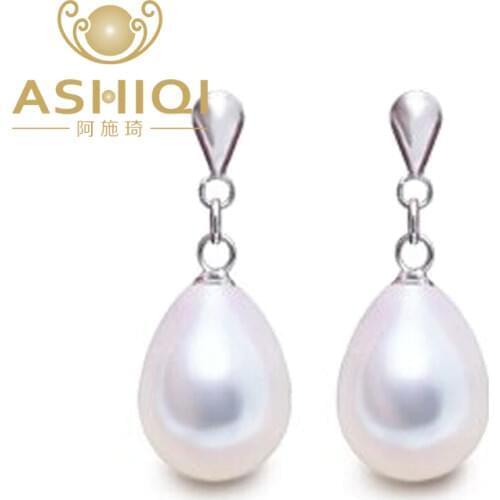 ASHIQI New 925 Sterling Silver Natural Freshwater Pearl Drop Earrings , pear Pearl Jewelry For Women